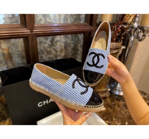 (HappyShoese공장) C.캔버스 블랙 CC 로고 배색 스트라이프 에스파드리유